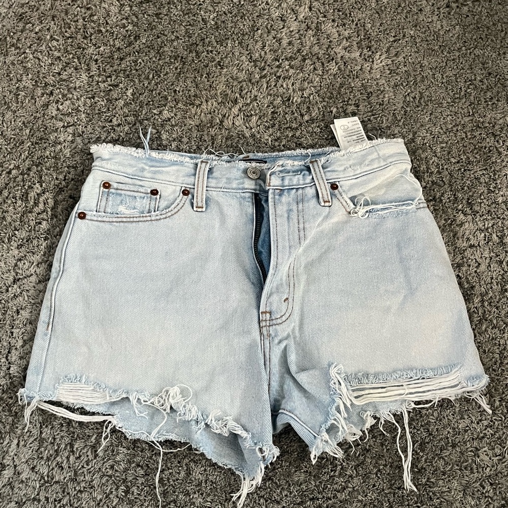 Abercrombie & Fitch Light Wash Frayed Jean Shorts
